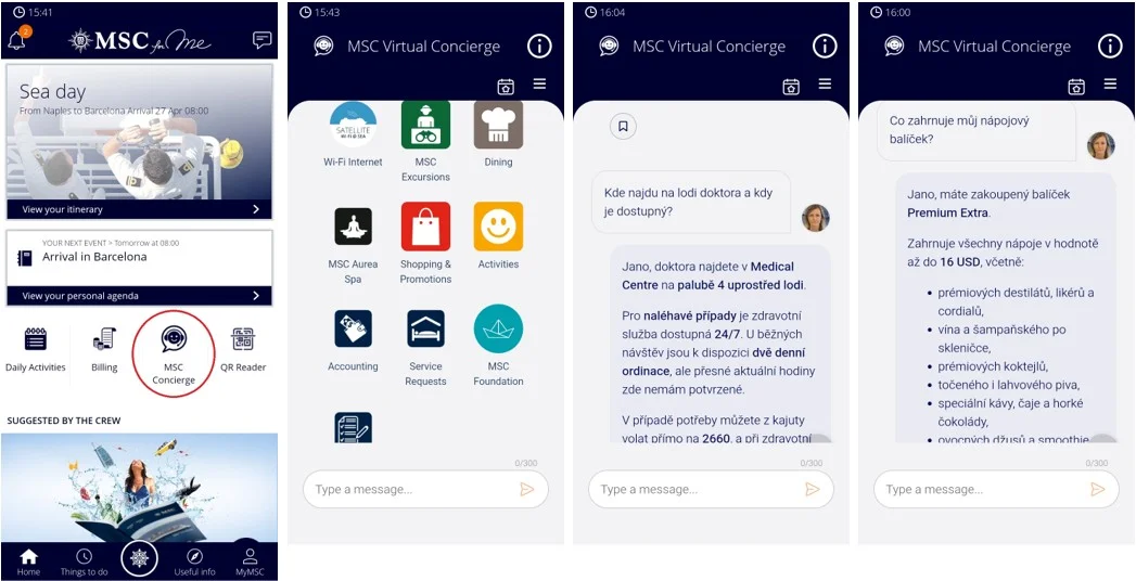 msc virtual concierge screenshots